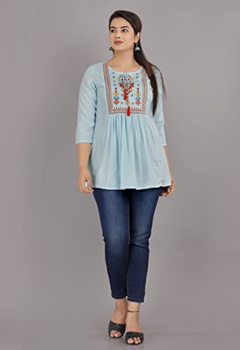 Image of Ganga febtex Women's Rayon Embroidered Short Kurti /Tops
