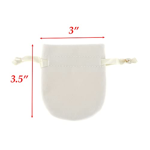 FarBoat Lot de 5 pochettes semi-circulaires en flanelle avec cordon de serrage pour bijoux, bagues, colliers, pendentifs, 8,9 x 7,6 cm Beige – vue 2