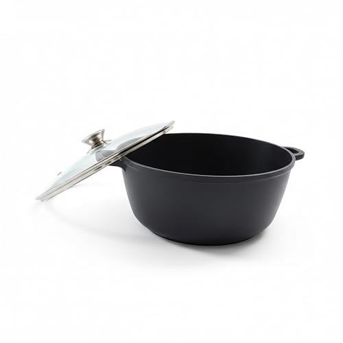 Cazuela para guisar con tapa de cristal Relaxdays de aluminio fundido negro para inducción 7