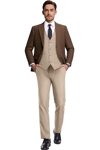 Retro 3 Piece Suit Tweed Herringbone Suit Jacket 2 Button Slim Fit Groom Men Formal Suit Vest Dress Pants Prom Tuxedo