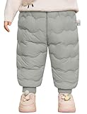 FEOYA Jungen Daunenhose Fleece Warme Baby Skihose Wasserdicht Puffer Kinder Winterhose Daunen Windschutz Mädchen Schneehose Softshell Gefüttert Hose Winter Mode Dicke Leicht Grau 2 3 Jahre