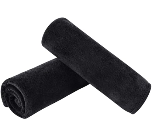 Microfiber Facial Cloths Fast Drying Washcloth 12inch x 12inch Black 2 pack