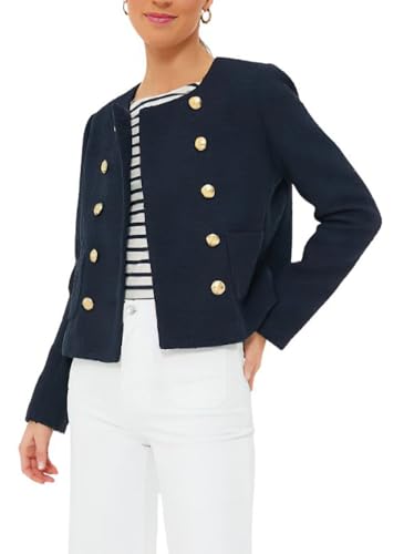 chouyatou Women's Double Breasted Tweed Blazer Jacket Business Casual Dressy Tweed Jacket Office Work Suit