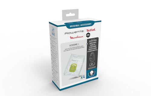 Rowenta Lot de 4 sacs aspirateur Hygiène+ Aromatic Fleur de cotton, Compatibles aves les aspirateurs traineaux, Très résistants, Haut pouvoir filtrant ZR200920, Blanc