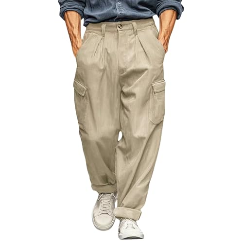 Pantalones cargo holgados para hombre, pantalones ligeros de pana, pantalones clásicos de ajuste regular, elásticos, para exteriores, pantalones vintage para senderismo, escalada, ajuste holgado, ropa