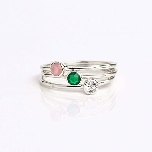 Mothers Ring Set, Kids Birthstone Ring Combo, Stackable Birthstone Rings, Mother's Day Gift For Mom, Small Round Ring Combo [3Mmringset] #TOP14