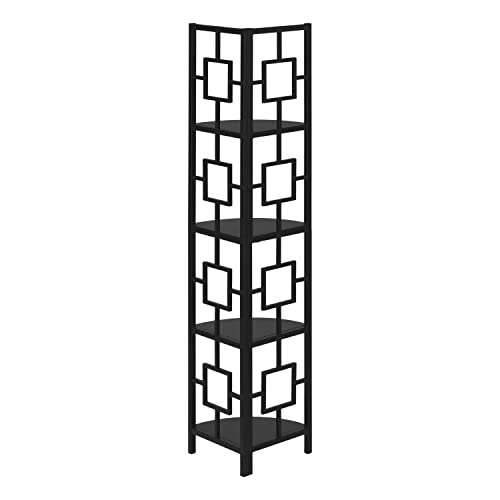 Monarch Specialties I 3610 Bookshelf, Bookcase, Etagere, Corner, 4 Tier, 62" H, Office, Bedroom, Metal, Laminate, Black, Contemporary, Modern #TOP7