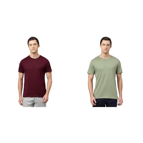 Image of Van Heusen Men's Crew Neck T-Shirt - Soft & Breathable Cotton | Regular Fit | Comfortable Everyday Casual Wear | Short Sleeves | Summer Favorite |Solid Colors | Style 60052|Available in Pack of 1 & 2