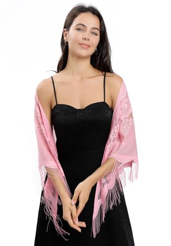 Women's Triangle Lace Shawls Wraps For Bride Wedding Floral Lightweight Fringe Scarf For Evening Party Dress4