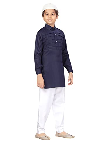 Image of Aarika Boys Navy Blue-White Color Pathani Kurta Pyjama with Cap Set (C PS-JK-102-NAVY-BLUE-WHITE-6)