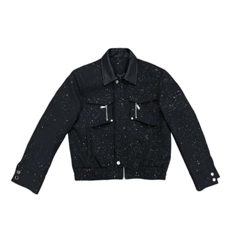 Manteau en cuir patchwork haut de gamme à col rabattu masculin