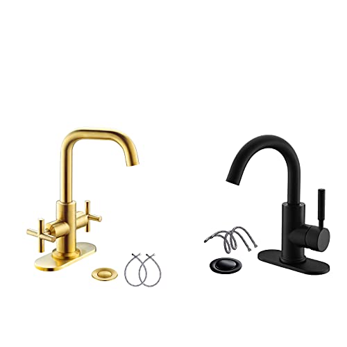 High-Arc Stainless Steel Faucet For Pre-Kitchen Sink/Bar Sink/Bathroom Sink By Phiestina, With 4 Inch Deck Plate And Supply Hoses #TOP19