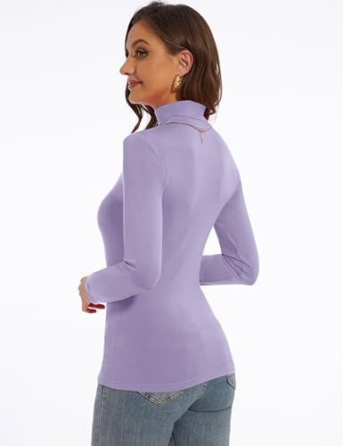 Image of Women's Turtleneck Long Sleeve Shirts Slim Fitted Lightweight Base Layer Casual Tops