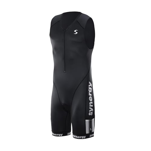 Synergy Triathlon Tri Suit - Men's Elite Sleeveless Trisuit (Carbon Compound, Large)
