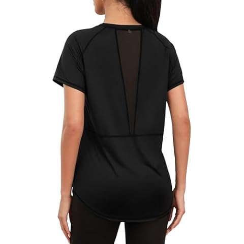 Gyabnw Gym Tops Women Workout Yoga Running Top Quick Dry Sports T-Shirt Ladies Crew Neck Short Sleeve Tee Shirts Black Cover
