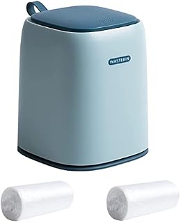 Eidoct Mini Desktop Trash Can with Press Type Lid, Small Waste Garbage Basket Bin for Desk Office Kitchen, Colorful Plastic Trash with 2 Rolls of Trash Bags (Light Blue)