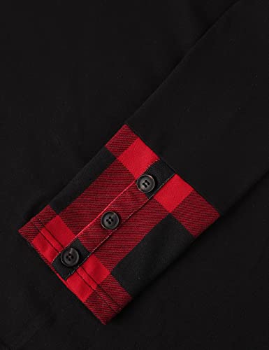 Vivilli Black Tunic Tops For Women, Maternity Sweaters Empire Waist Top Plus Size Casual Blouses Ladies Sweatshirts Long Sleeve Pullover Christmas Sweater Button Cuff Black Red Plaid Xl #TOP4