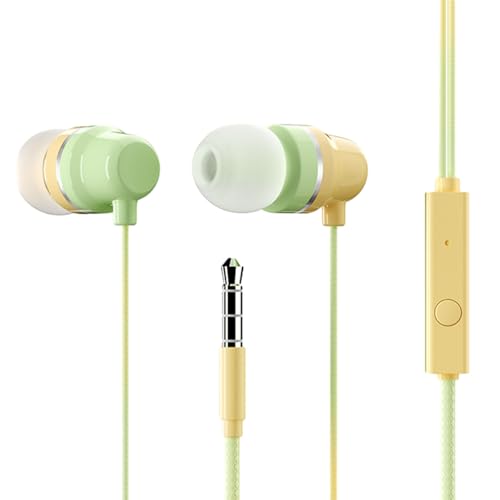 Qiebenav Auriculares con sonido envolvente de graves y accesorios para teléfono, auriculares con cable, impermeables, estéreo, controlador dinámico, sin distorsión profunda, deportes con amarillo