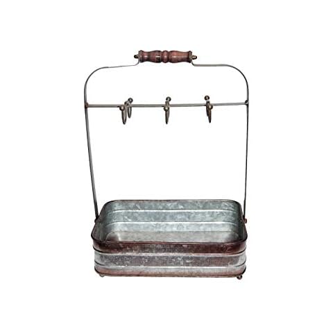 Benzara BM177866 Rustic Galvanized Metal Crockery Holder with Cup Hooks, Gray Cover