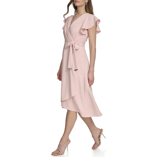 Image of DKNY Women's Flutter Sleeve Tie Fit & Flare Midi Dress