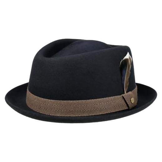 Stetson Jonjoe Diamond Pork Pie Hat 100% Wool Garniture Band Feather Packable Crushable Breathable Water-Repellent Herren Summer Winter Navy XXL (62-63 cm)