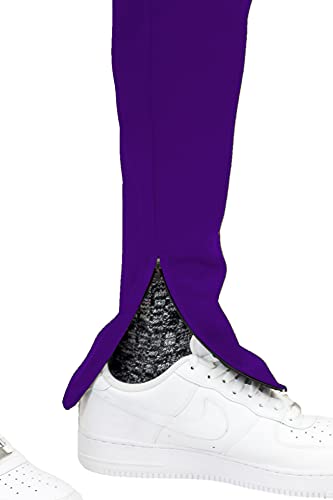 Bleecker And Mercer Mens Slim Fit Track Pants W/Side Stripes Zippered Joggers (P805- Purple/Yellow Side, L) #TOP4