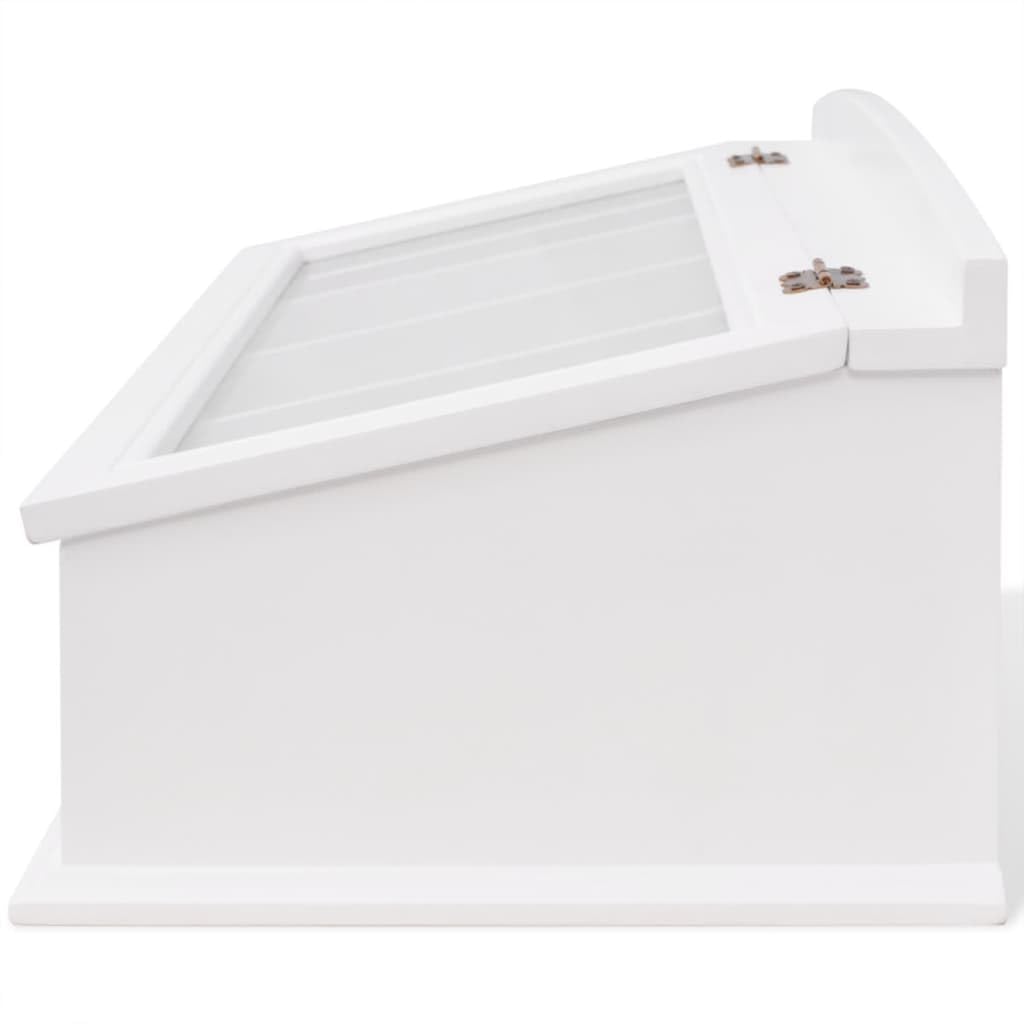 Cajón para cubiertos de madera de densidad media, color blanco, estilo barroco, con tapa de cristal, 47 x 27 x 21,5 cm, 4 compartimentos grandes, organizador para cubiertos, cuchillo