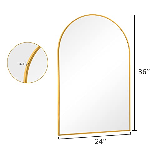 Image of NeuType Arched Wall Mirror, 36 inchx24 inch, Full Length - Hanging or Leaning, Large Bedroom - Aluminum Alloy Thin Frame, Gold