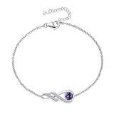LOCIBLO February Birthstone Bracelets for Women 925 Sterling Silver Purple Synthetic Amethyst Bracelet White Gold Infinity Pendant Jewellery for Her, 6.7'+1.2'