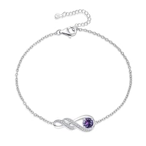 Birthstone Bracelets for Women Girls 925 Sterling Silver White Gold Infinity Pendant Anniversary Birthday Gifts Jewellery for Her, 6.7″+1.2″