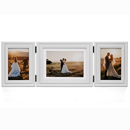 Wisadd 3 Vertical Horizontal 4X6 And 5X7 Picture Frames Hinged Wood Folding Photo Frames With Real Glass Front Fit For Desktop Or Tabletop, White Xbai-V46H75V46 #TOP6