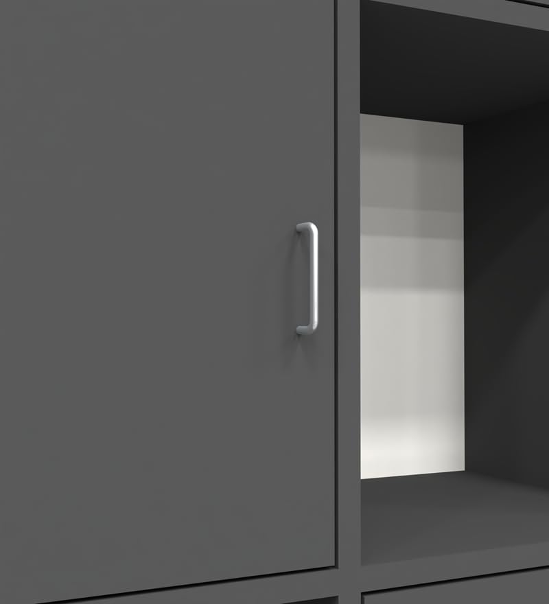 Image of SPECIALITY PANELS 8 Cube Bookshelf with 4 Shutters, Grey, 73x35x176 cm, Free Standing Storage Unit with Carpenter Assembly