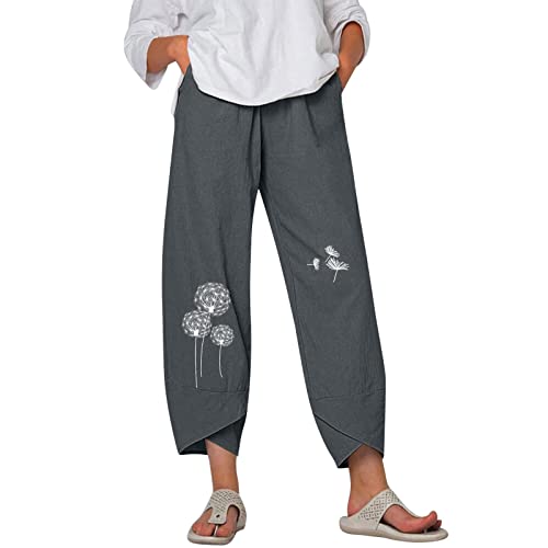 Hanaturu Palazzo Capris - Pantalones de yoga para mujer, diseño de diente de león, 03-gris oscuro, XL
