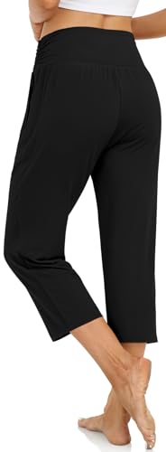 Image of UEU Women's Capri Pants Summer Loose Yoga Pants Comfy Workout Cropprd Pants with Pockets