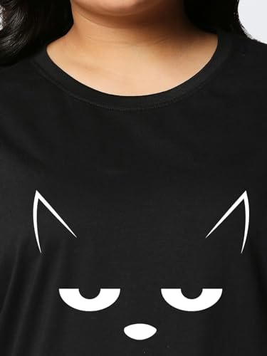 Image of Bewakoof Women's 100% Cotton Graphic Print Boyfriend Fit Round Neck Plus Size T-Shirt