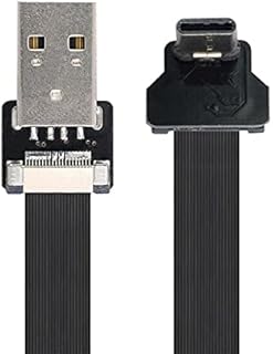 NFHK Up Down Angled USB 2.0 Type-A Male to USB-C Type-C Male Data Flat Slim FPC Cable for FPV & Disk & Phone 20CM