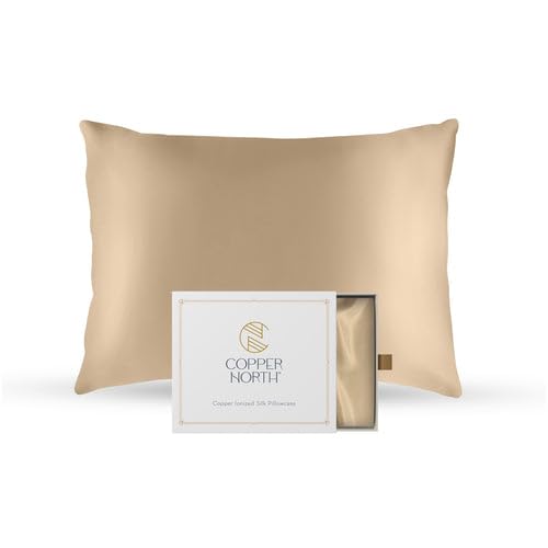 Copper Infused Pillowcase 100% Pure Silk | 22 Momme Mulberry Silk | Clearer Skin & Smoother Hair, Anti-Acne, Anti-Aging, Naturally Cooling (1 Case, Standard, Gold)