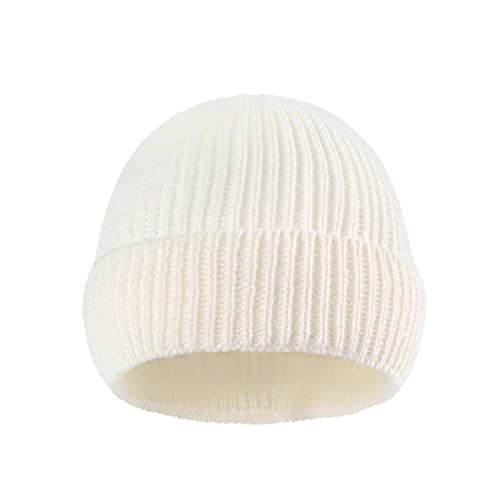 AMDOLE Herbst und Winter Volltonfarbe Kinder gestrickte Eltern-Kind-Mütze Warme wollige Strickmütze Racing Regenschirm (White, One Size) Cover