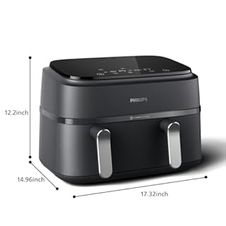 Philips Dual Basket Air Fryer 3000 Series — 8-in-1 functions, 9.5 Quarts Airfryer, 2 Drawers, Auto-sync Cooking Time, 90% Less Fat, Rapid Air Technology, HomeID App, Dishwasher Safe, Black (NA351/00)