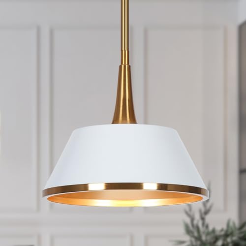 KSANA Pendant Lights Kitchen Island, 9'' White and Gold Metal Pendant Light Fixtures, Modern Plating Brass Kitchen Pendant Lighting Over Island