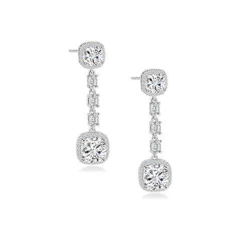 UDYLGOON Elegant Cubic Zirconia Crystal Square Prom Earrings Bride Bridesmaid Wedding Dangle Earrings for Women (Silver) Cover
