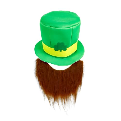 Irish Hat and Beard - Green Leprechaun Top Hat and Beard St Patricks Day Costume Accessories (Buckle-A-Beard)