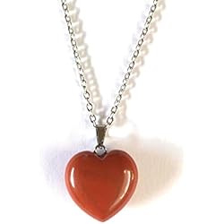 Colgante Rojo Collar con Piedra Semipreciosa Corazón - Colgante Mujer Amuleto Protector Amor con Cadena de Acero inoxidable - Ideal para Regalo (Jaspe rojo)