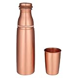 Zap Impex Copper Water Bottle - 30 Oz Large - A Hammered Finish Ayurvedic Pure Copper Vessel For Drinking Healthy Water Bottlle with 1 glass