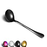 Black Soup Spoon of 4, Berglander 7.5' Stainless Steel Titanium Plating Shiny Black Round Spoons Silverware, Black Table Spoon Table Spoon Set Sturdy Easy To Clean, Dishwasher Safe