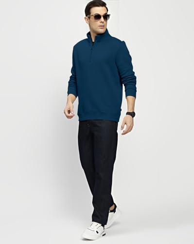 Image of AUSK Mens Sweatshirt with Neck Zipper || Full Sleeve Polo Collar Jacket for Winter wear Fleece Fabric Sweatshirt for Man