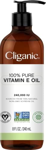 Cliganic 100% Pure Vitamin E Oil for Skin, Hair & Face 240,000 IU (8oz), Non-GMO Verified | Natural D-Alpha Tocopherol
