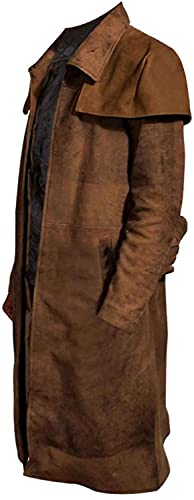 Men's Vegas A7 Veteran NCR Ranger Classic Armor Duster Coat - Brown Suede Leather Trench Coat Mens3