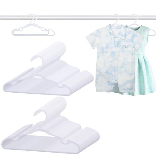 Image of 100 Pack White Baby Hangers 11.42 Inch & 12.91 Inch Each 50 Pack - Kids Non-Slip Clothes Hangers for Infant & Child, Durable Plastic Children's Hangers for Closet, Pants, Coats, Skirts