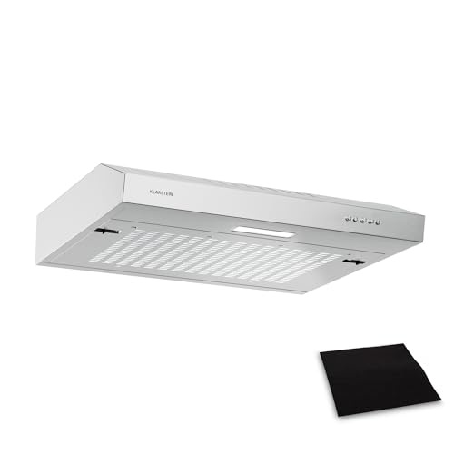 Klarstein SlimVent Dunstabzugshaube Unterbau, 60 cm Unterbauhaube, 200 m³/h Luftstrom, Energieeffizienz A+, Leise 52 dB, LED-Beleuchtung, Spülmaschinengeeignete Filter, DC-Motor, Weiß, Silber